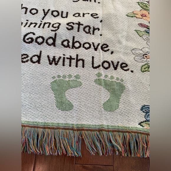 Baby Blanket Afghan Throw "A Precious Gift" Poem Stork Flowers - Picture 3 of 7